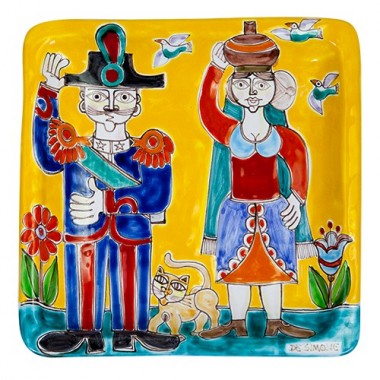 Squared Plate 24x24 DS 29 carabiniere with woman Squared Plate 24x24 DS 29 carabiniere with woman